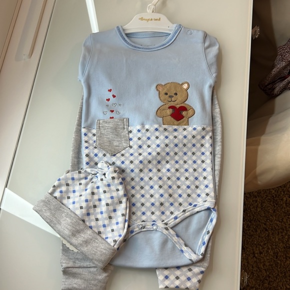 NEW Baby Boy 3 Piece Set in High-Quality Cotton with Romantic Bear Pattern. - Picture 3 of 7